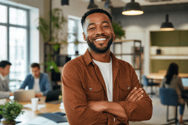 Confident professional smiling after getting hired